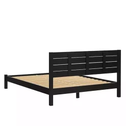 Black Pine Wood Slatted Headboard Queen Bed