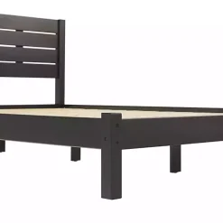 Black Pine Wood Slatted Headboard Queen Bed