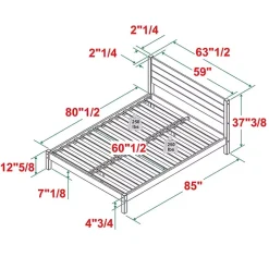 Black Pine Wood Slatted Headboard Queen Bed