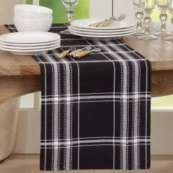 Black Plaid Cotton Table Runner, 72 in.
