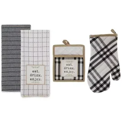 Black Plaid Eat Drink Enjoy 4-pc. Dish Towel Set