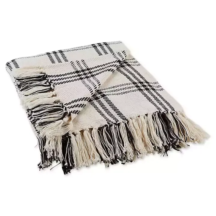 Black Plaid Fringe Throw