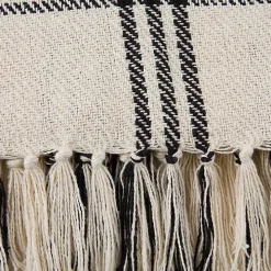 Black Plaid Fringe Throw