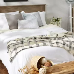 Black Plaid Fringe Throw