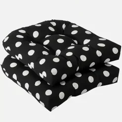 Black Polka Dot Wicker Chair Cushions, Set of 2