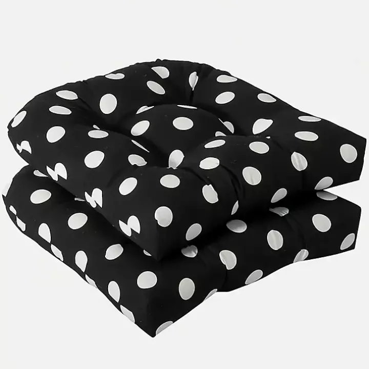 Black Polka Dot Wicker Chair Cushions, Set of 2