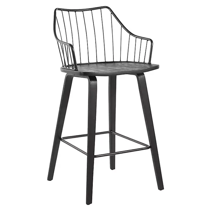 Black Poplar Wood Swivel Counter Stool