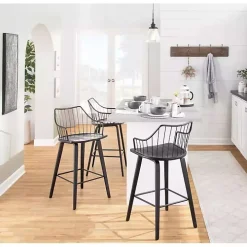 Black Poplar Wood Swivel Counter Stool