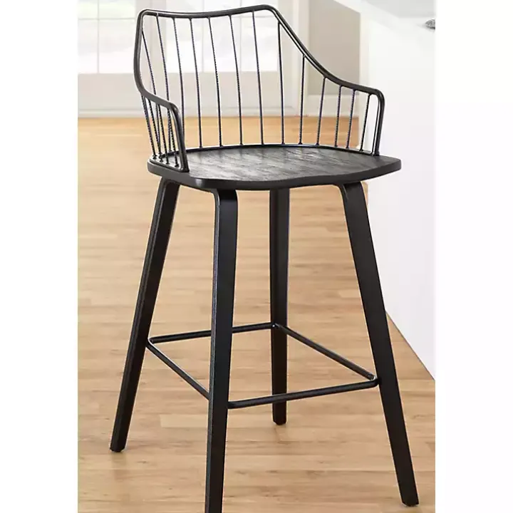 Black Poplar Wood Swivel Counter Stool
