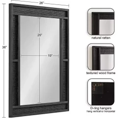 Black Rattan Textured Rectangle Wall Mirror