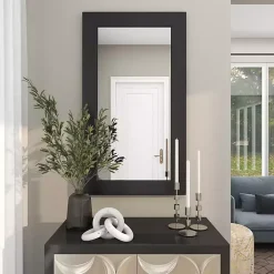 Black Rectangular Wood Wall Mirror, 24x42 in.