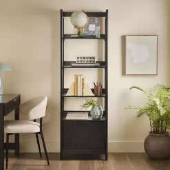 Black Reeded Wood Holmes Narrow Bookcase