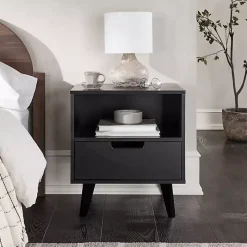Black Riviera Single Drawer Nightstand