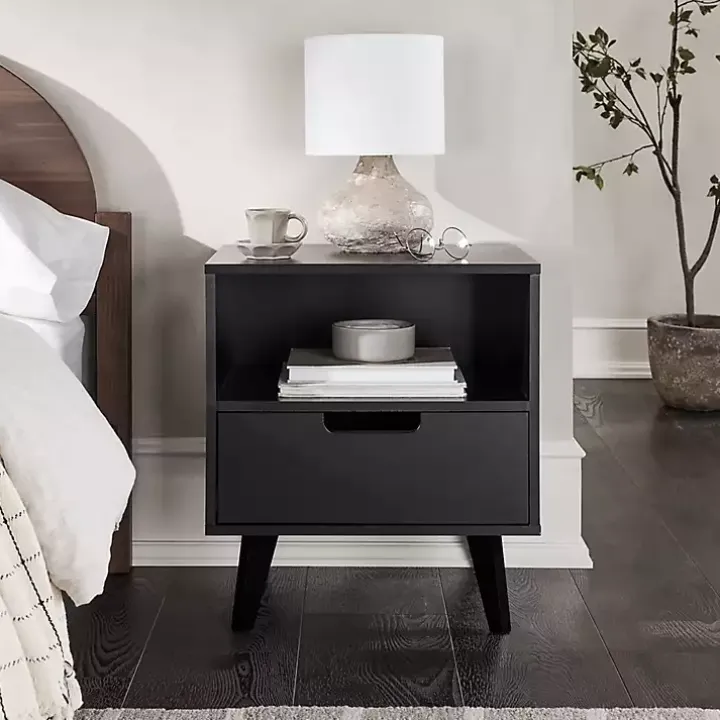 Black Riviera Single Drawer Nightstand
