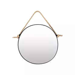 Black Round Framed Mirror with Rope