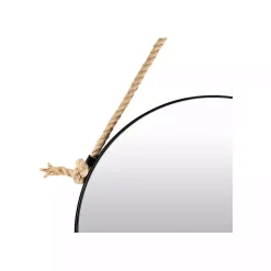 Black Round Framed Mirror with Rope