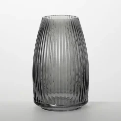 Black Round Ribbed Glass Vase