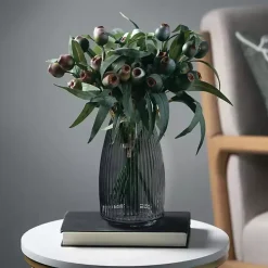Black Round Ribbed Glass Vase