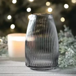 Black Round Ribbed Glass Vase