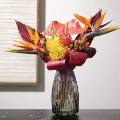 Black Round Ribbed Glass Vase