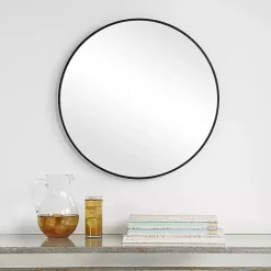 Black Round Simple Frame Medium Wall Mirror