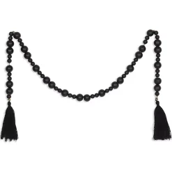 Black Round Wood Bead Tassel Garland