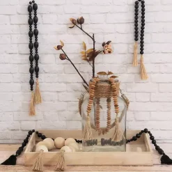 Black Round Wood Bead Tassel Garland