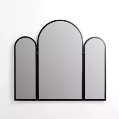 Black Rounded Edge Trifold Wall Mirror