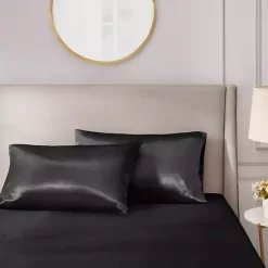Black Satin Standard 2-pc. Pillow Case Set