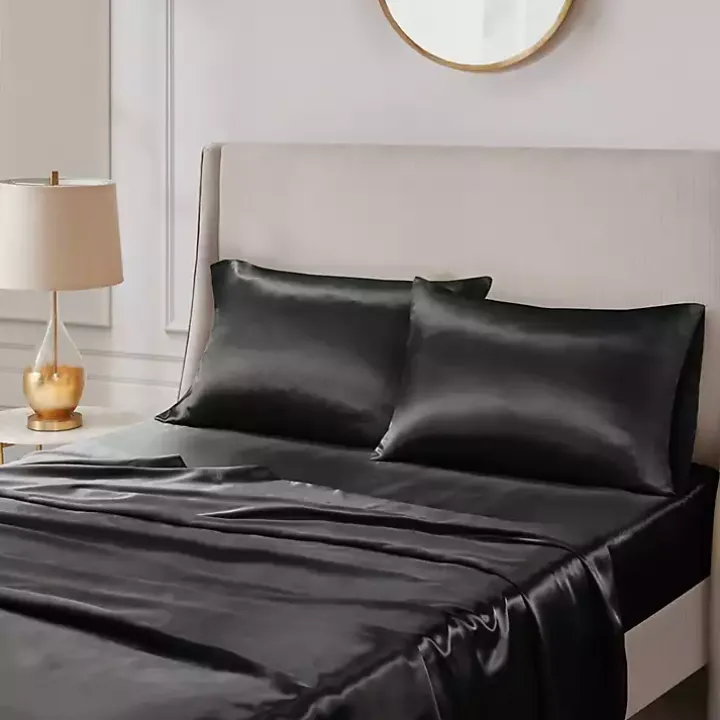 Black Satin Standard 2-pc. Pillow Case Set