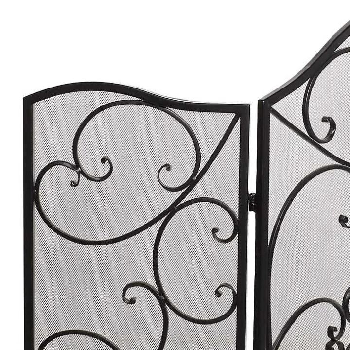 Black Scroll Work Metal Fireplace Screen