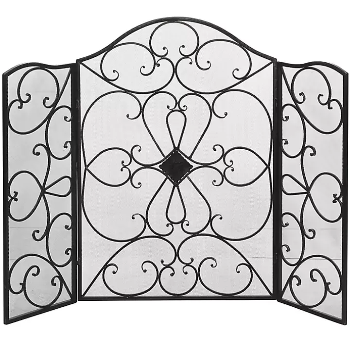 Black Scroll Work Metal Fireplace Screen