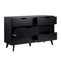 Black Simple Grooved Handle 6-Drawer Dresser