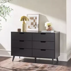 Black Simple Grooved Handle 6-Drawer Dresser