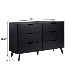 Black Simple Grooved Handle 6-Drawer Dresser