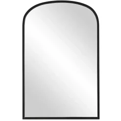 Black Simple Round Top Wall Mirror