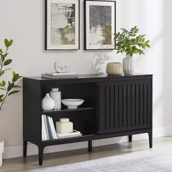 Black Slatted Sliding Door Sideboard