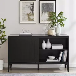 Black Slatted Sliding Door Sideboard