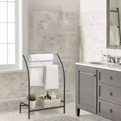 Black Steel 3-Bar Standing Towel Rack