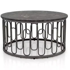 Black Stone and Metal Geometric Coffee Table