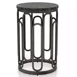 Black Stone and Metal Geometric Accent Table