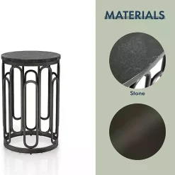 Black Stone and Metal Geometric Accent Table