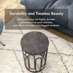 Black Stone and Metal Geometric Accent Table