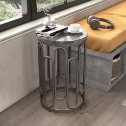 Black Stone and Metal Geometric Accent Table