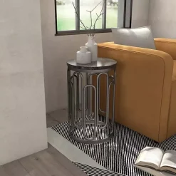 Black Stone and Metal Geometric Accent Table