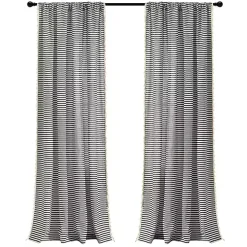 Black Striped Tassel Curtain Panel Set, 84 in.