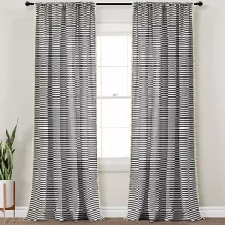 Black Striped Tassel Curtain Panel Set, 84 in.
