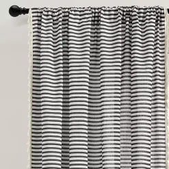 Black Striped Tassel Curtain Panel Set, 84 in.