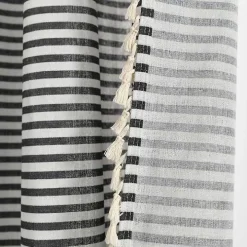Black Striped Tassel Curtain Panel Set, 84 in.