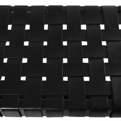 Black Teak Wood and Leather Bench